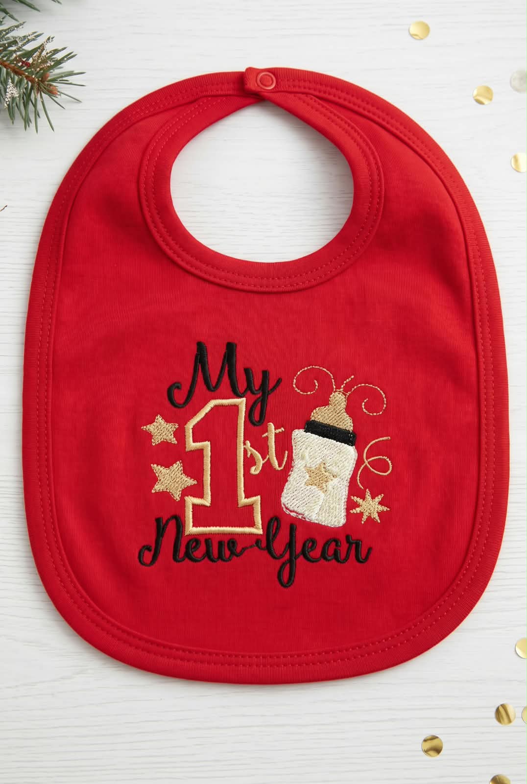 Little Bird - Bavetta Rossa “My 1st New Year” Personalizzabile - Primo Capodanno - 100% cotone