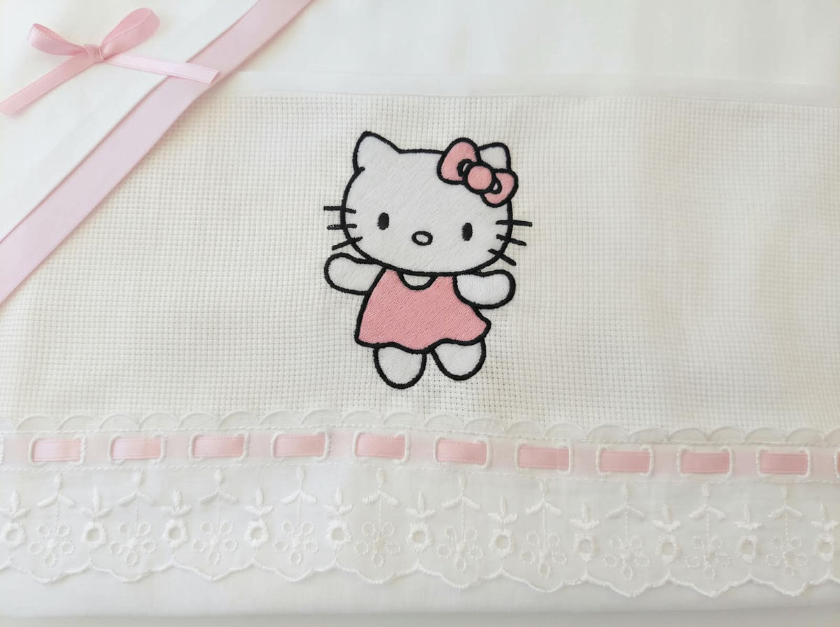 Little Bird - Lenzuolino Hello Kitty Personalizzabile con Nome - Cotone 100% - Carrozzina o Culla Neonato - Regalo Nascita