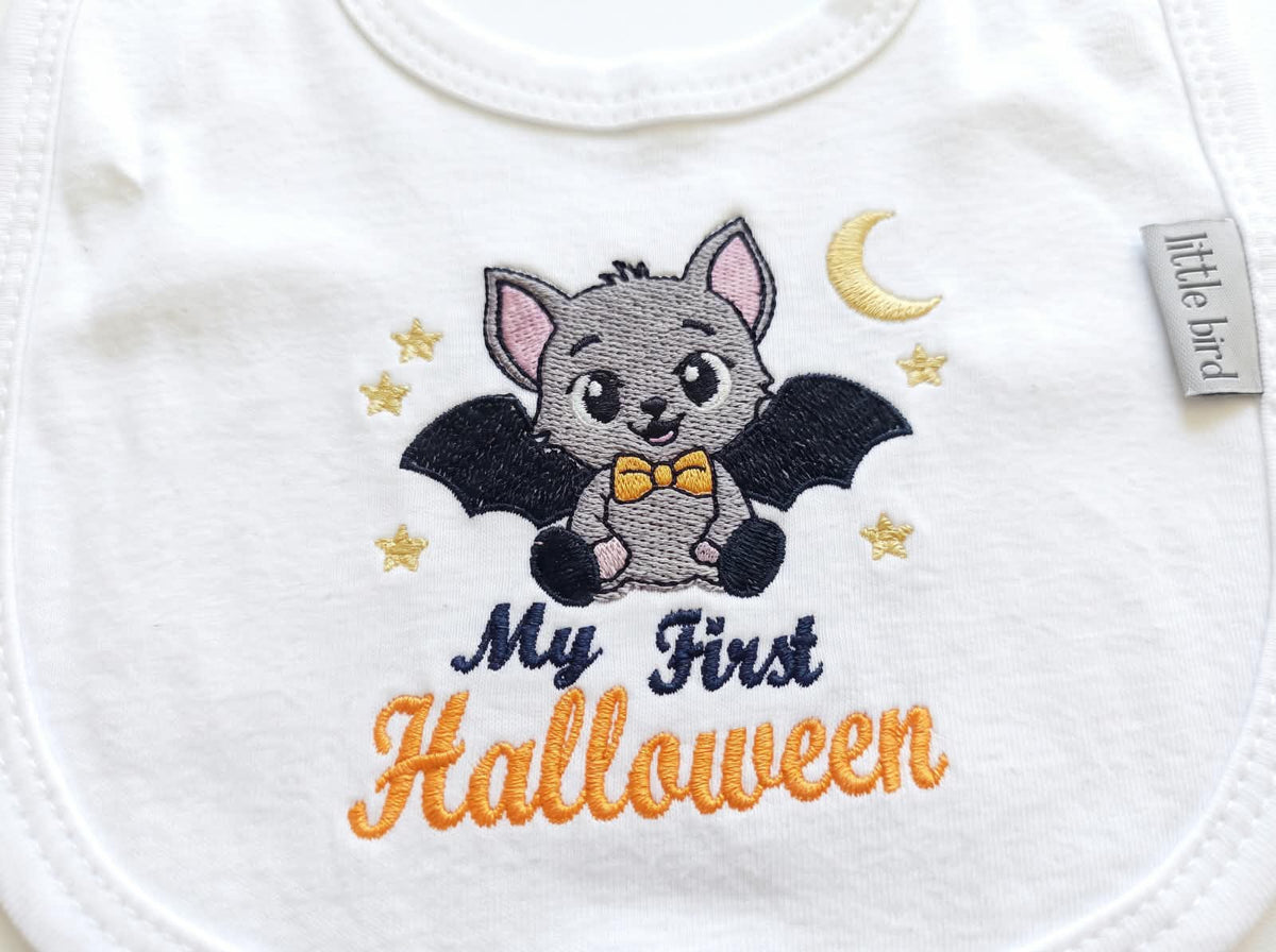 Little Bird - Bavetta Bianca “My First Halloween” con Pipistrello Personalizzabile - Regalo Halloween