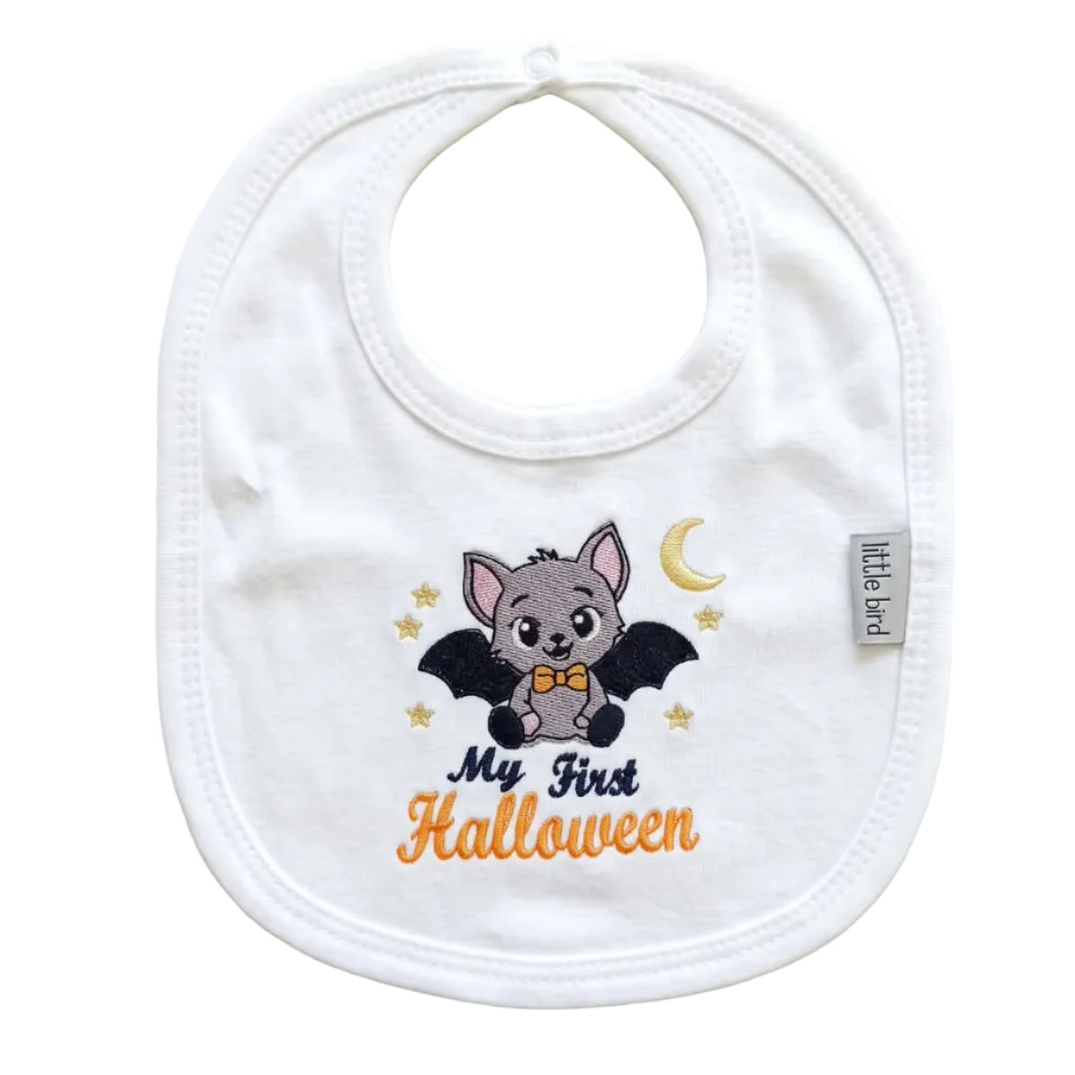 Little Bird - Bavetta Bianca “My First Halloween” con Pipistrello Personalizzabile - Regalo Halloween