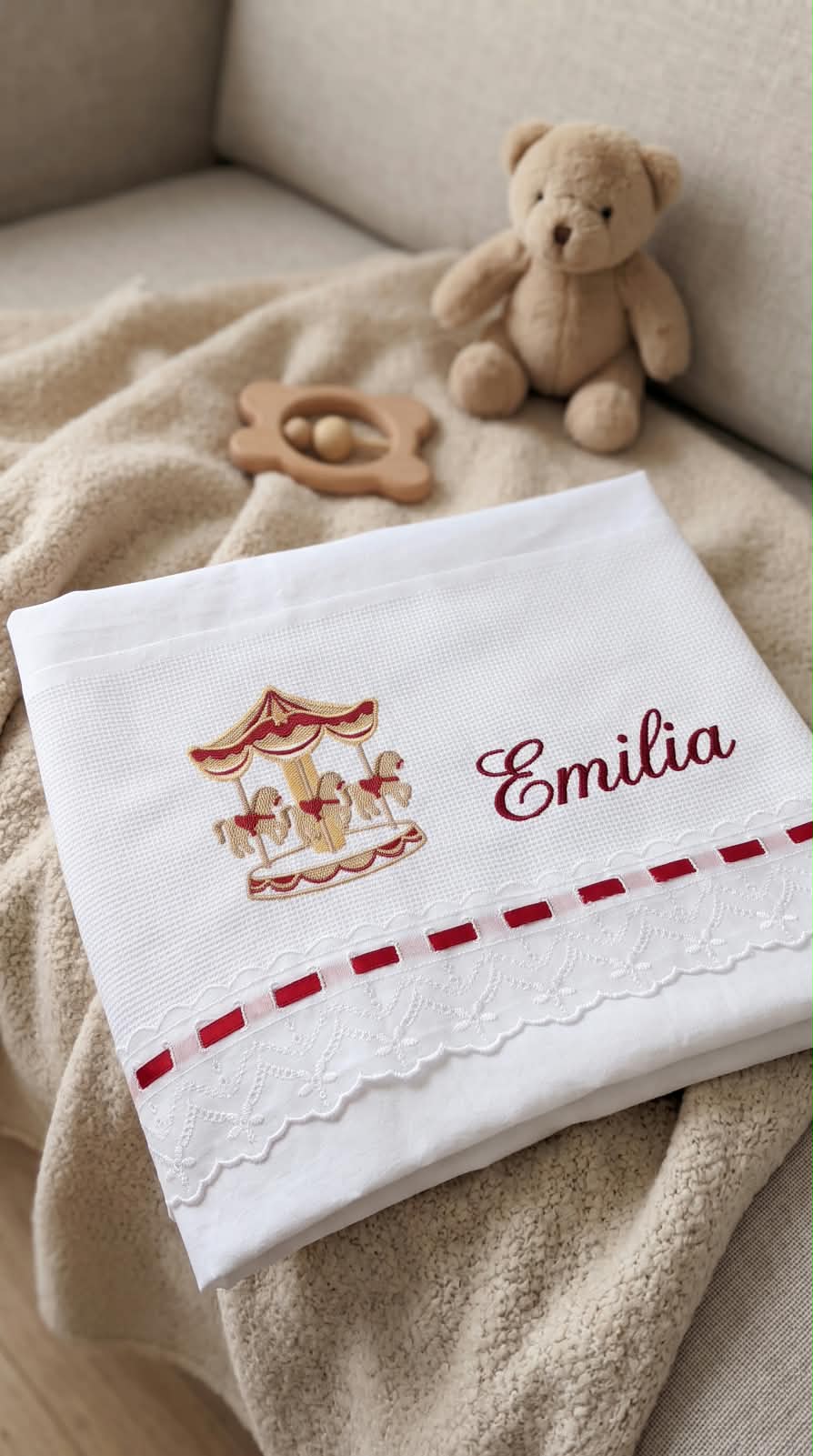 Little Bird - Drap Housse Bébé Canards sur Arc-en-ciel Personnalisable avec Prénom - 100% Coton - Landau Bébé - Cadeau de Naissance