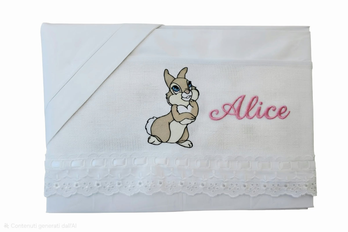 Little Bird - Drap-housse Bambi Personnalisable avec Prénom - 100% Coton - Landau Bébé - Cadeau de Naissance