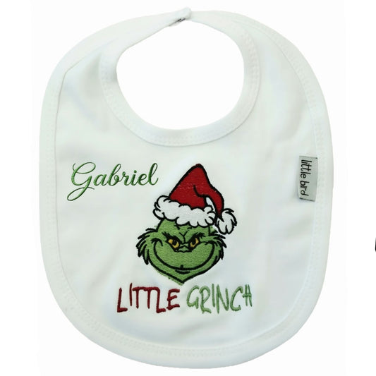 Little Bird - Bavetta Bianca “Little Grinch” Personalizzabile - 100% cotone