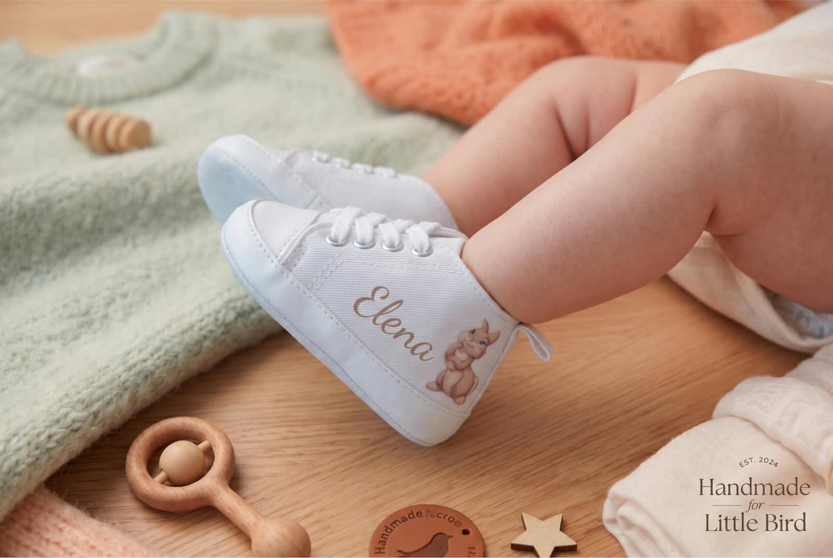 Scarpine Culla Tamburina Beige - Personalizzabili con Nome - Idea Regalo - Little Bird