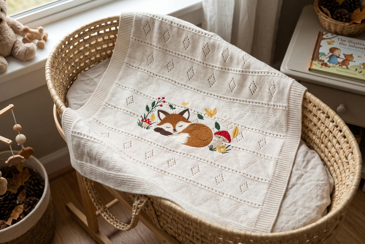 Little Bird - Copertina Neonato Volpe Ricamata - Personalizzabile con Nome - Regalo Nascita