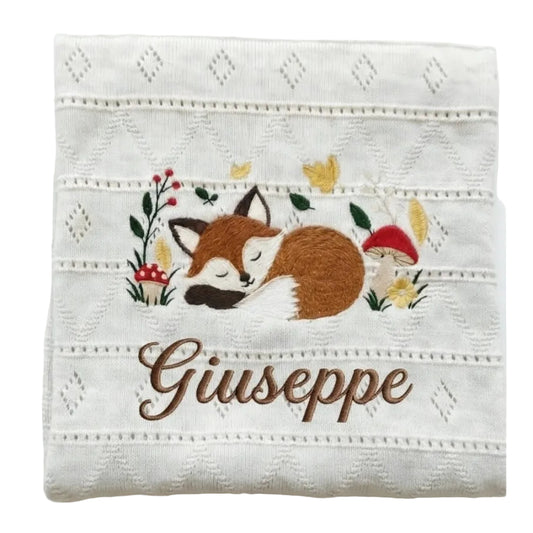 Little Bird - Copertina Neonato Volpe Ricamata - Personalizzabile con Nome - Regalo Nascita