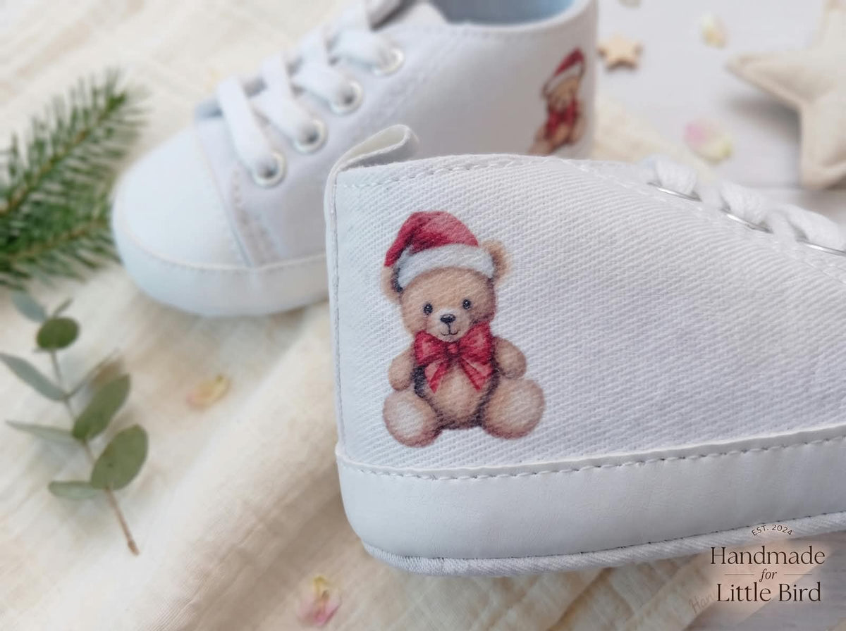 Scarpine Culla Orsetto Natalizio - Personalizzabili con Nome - Primo Natale - Little Bird