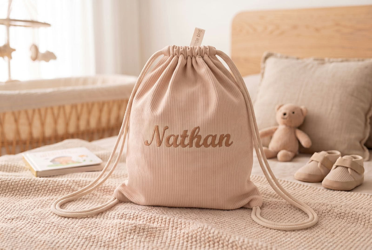 Little Bird - Pochette Rangement Bébé en Coton Vieux Rose - 100% Coton - Personnalisable - Organisateur Sac à Langer