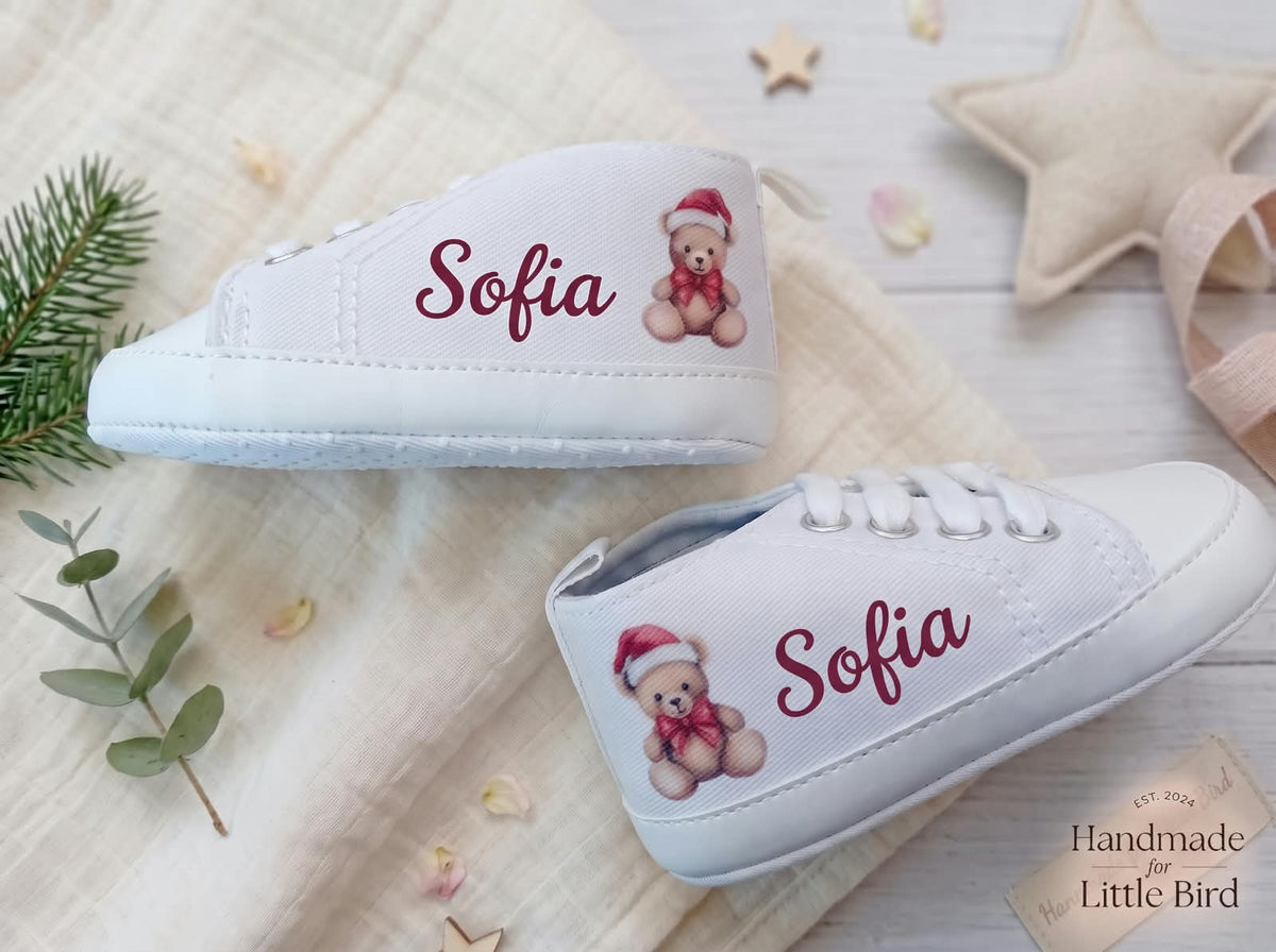 Scarpine Culla Orsetto Natalizio - Personalizzabili con Nome - Primo Natale - Little Bird