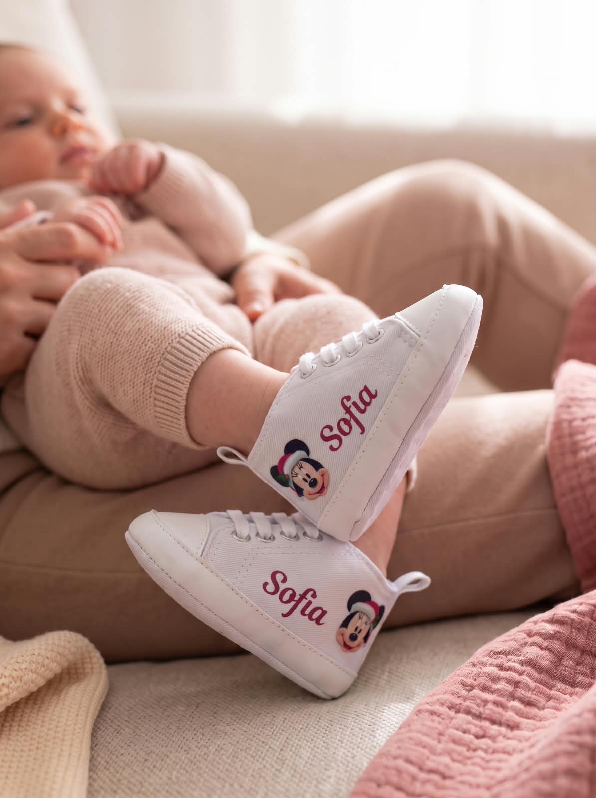 Scarpine Culla Minnie Natalizia - Personalizzabili con Nome - Primo Natale - Little Bird