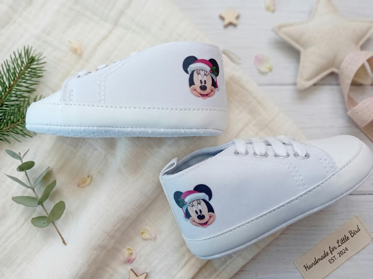 Scarpine Culla Minnie Natalizia - Personalizzabili con Nome - Primo Natale - Little Bird