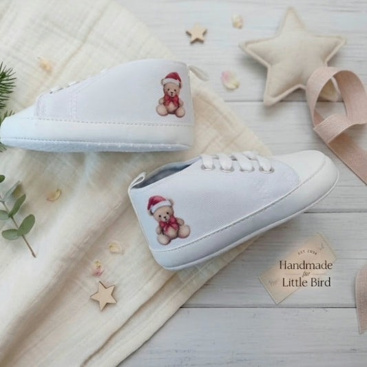 Scarpine Culla Orsetto Natalizio - Personalizzabili con Nome - Primo Natale - Little Bird