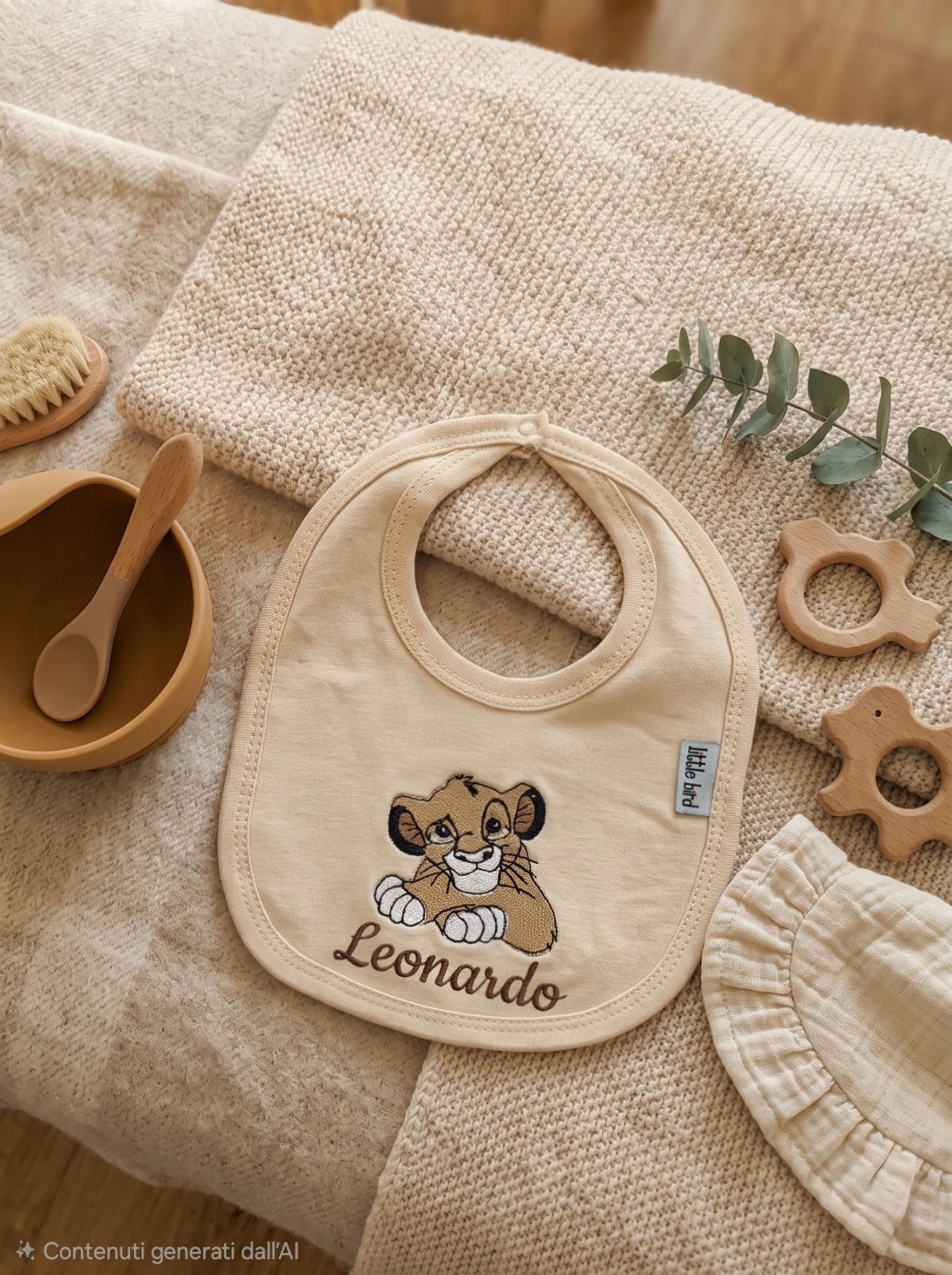 Little Bird - Bavoir Personnalisable Minù - Brodé à la Main - Cadeau de Naissance