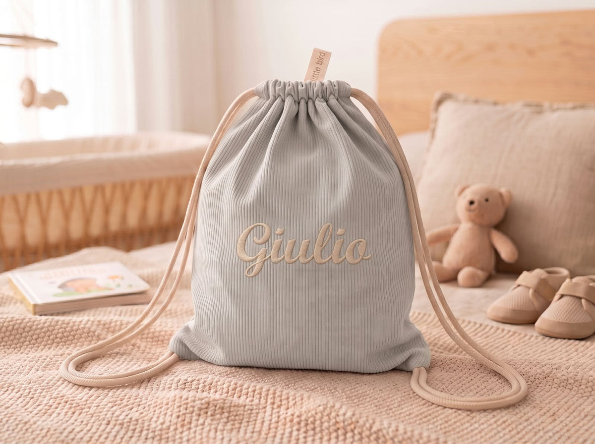 Little Bird - Pochette Rangement Bébé en Coton Vieux Rose - 100% Coton - Personnalisable - Organisateur Sac à Langer