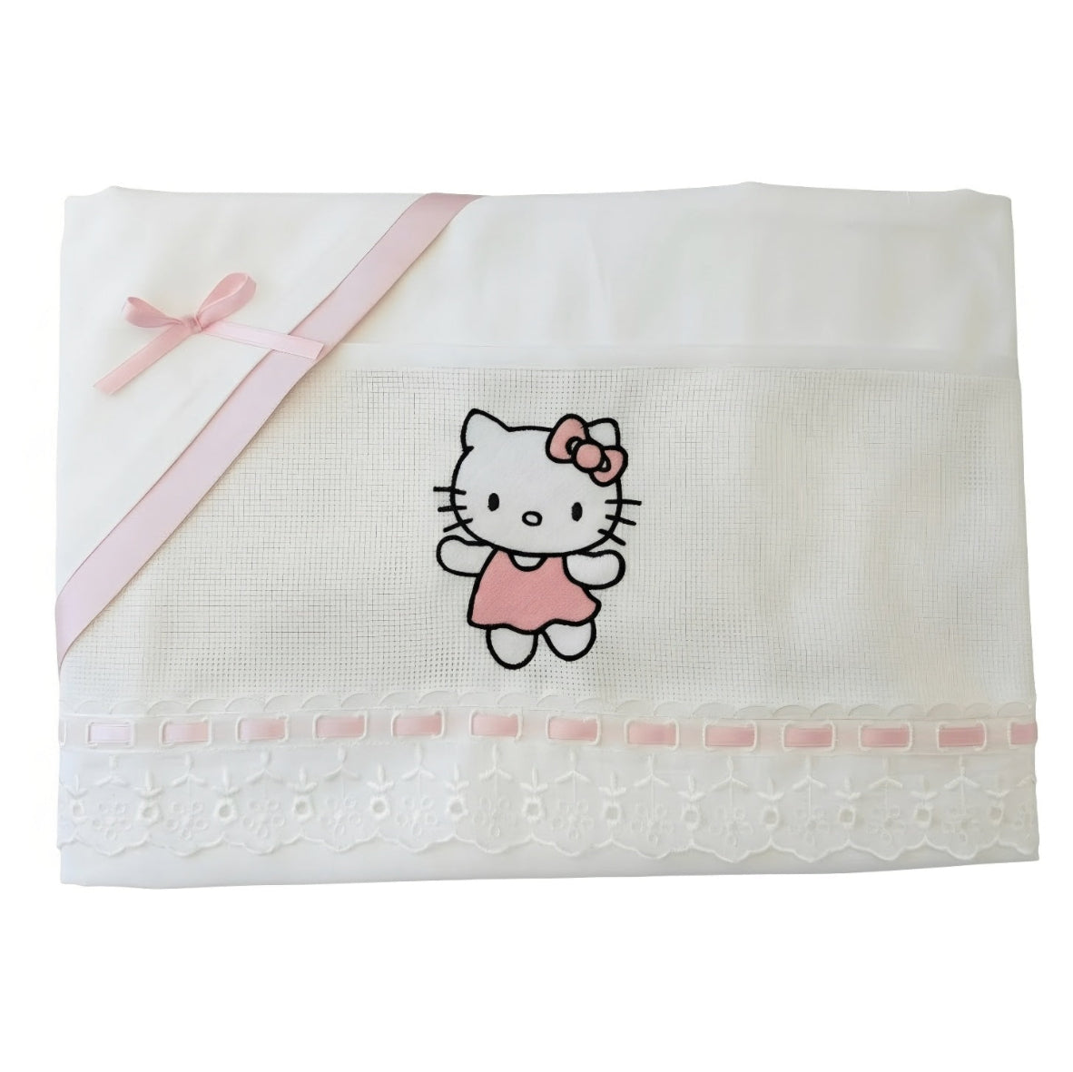 Little Bird - Lenzuolino Hello Kitty Personalizzabile con Nome - Cotone 100% - Carrozzina o Culla Neonato - Regalo Nascita