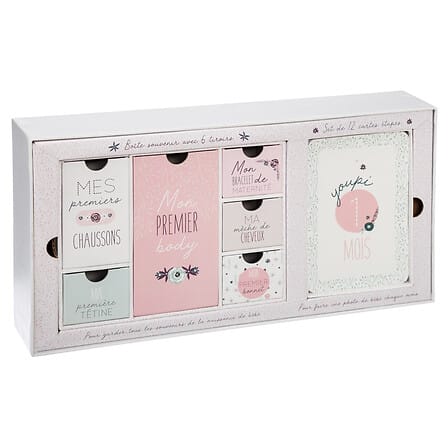 Scatola Ricordi + Card 12 Mesi Rosa - Little Bird