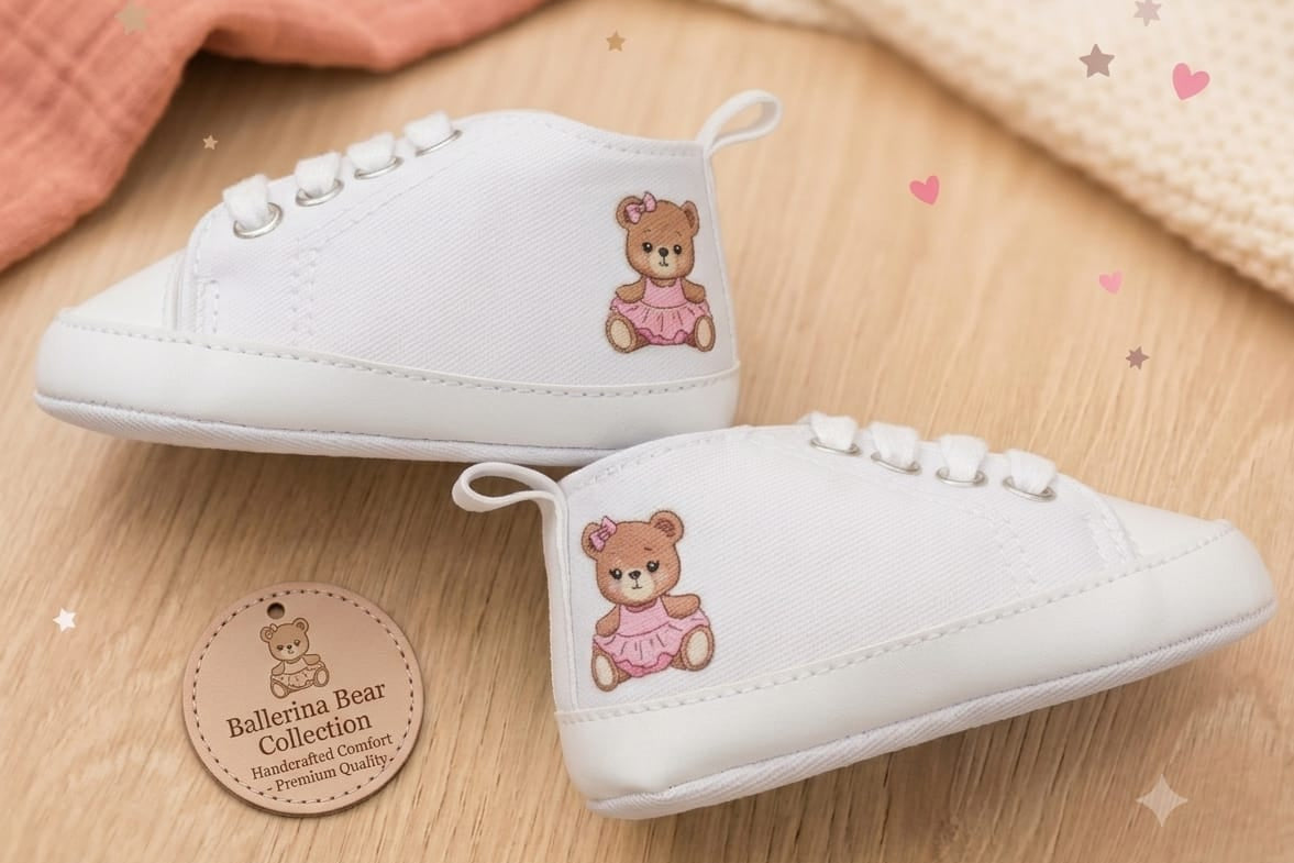 Scarpine culla Orsetta Ballerina - vista coppia sfondo legno