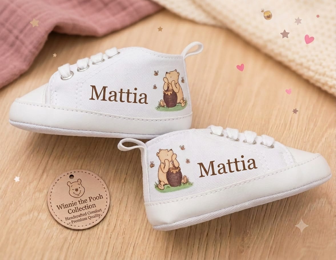 Scarpine culla Winnie the Pooh personalizzate con nome Mattia