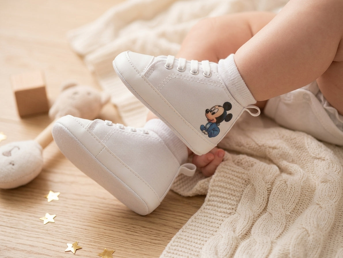 Scarpine culla Baby Topolino personalizzate - indossate da neonato
