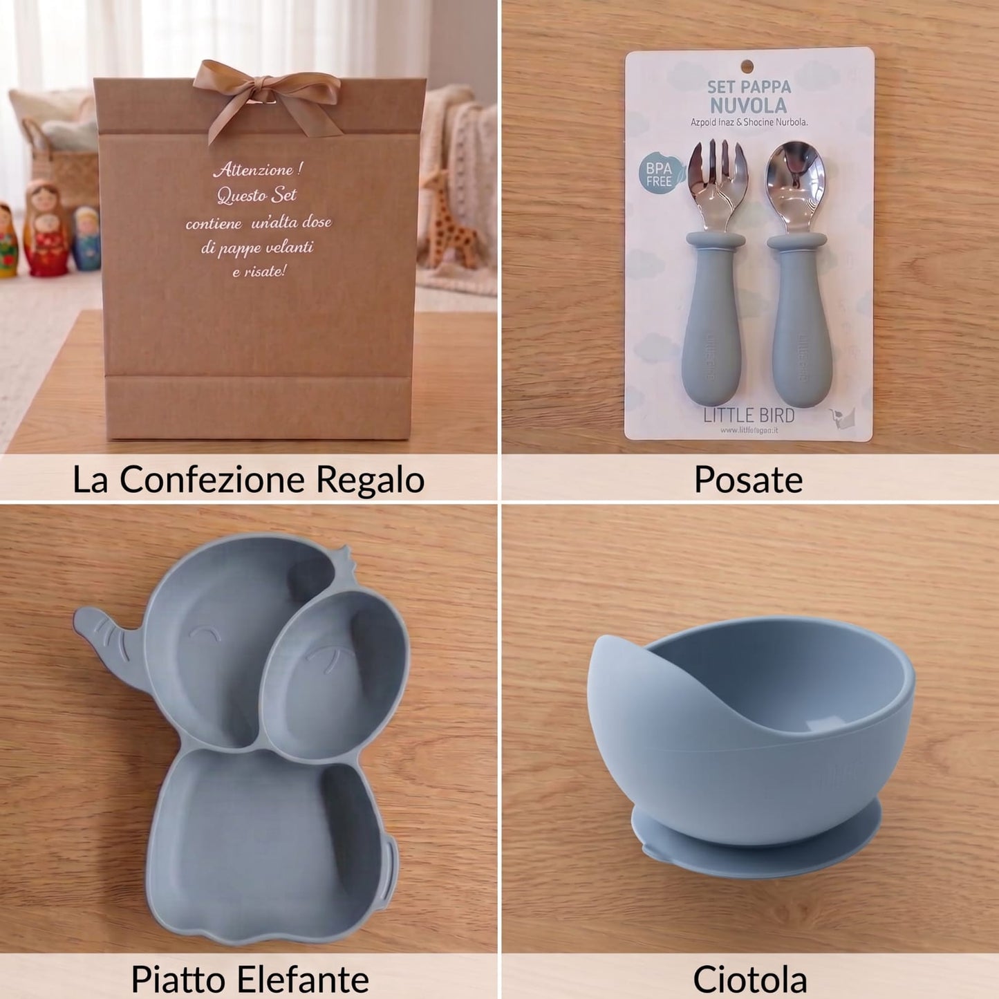 Set pappa elefante dusty blu - contenuto dettaglio