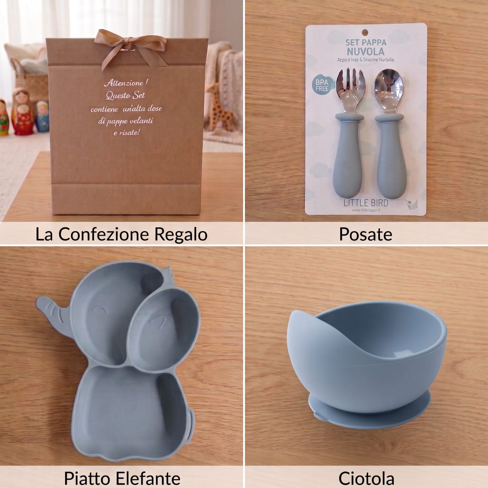 Set pappa elefante dusty blu - contenuto dettaglio