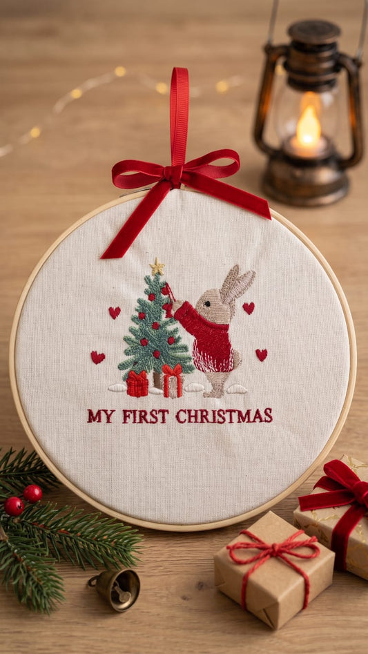 Telaio Ricamato Coniglio My First Christmas - Personalizzabile - Regalo Natale - Little Bird