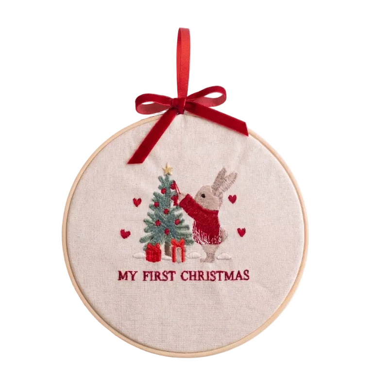 Telaio Ricamato Coniglio My First Christmas - Personalizzabile - Regalo Natale - Little Bird