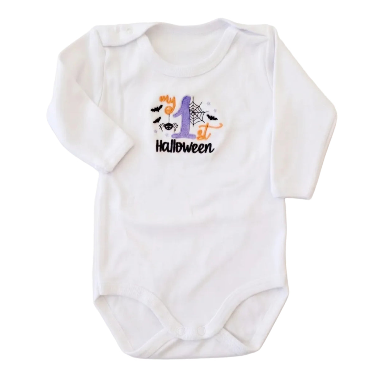 Body bianco neonato ricamato My 1st Halloween con ragnetto e pipistrelli