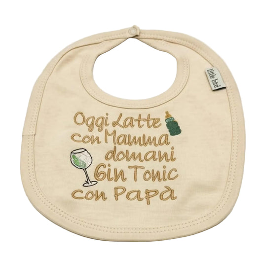 Little Bird - Bavoir "Aujourd'hui Lait avec Maman Demain Gin Tonic avec Papa" Brodé - 100% Coton Hypoallergénique - Idée Cadeau Naissance Baptême
