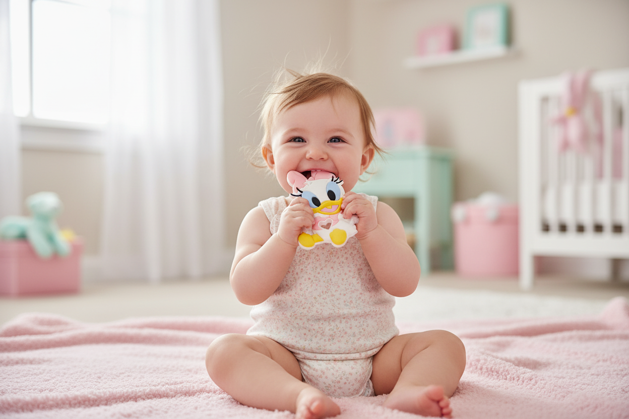 Baby playing with Daisy