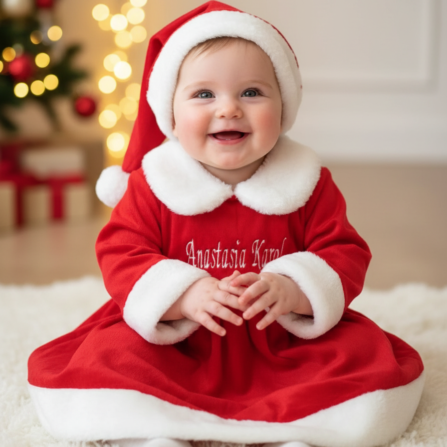 Bambina con vestito Babbo Natale