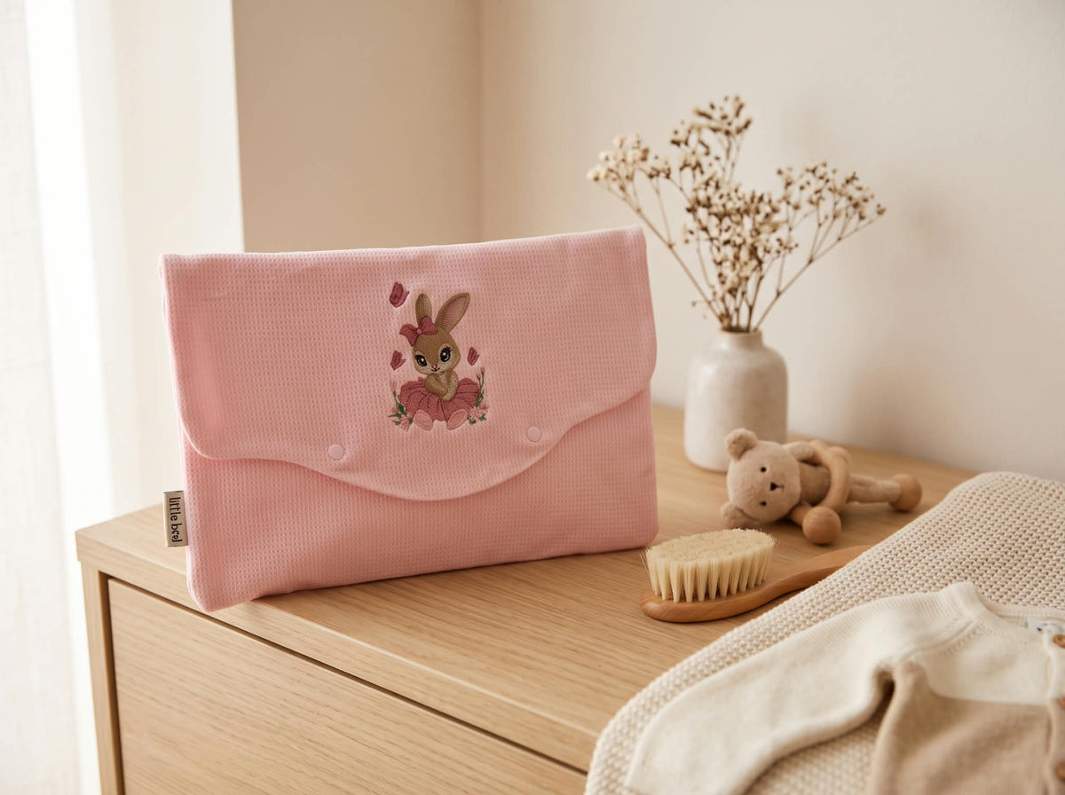 Little Bird - Busta Cambio Neonato e Nido Personalizzabile Ricamata Coniglietta - Organizer Borsa Parto