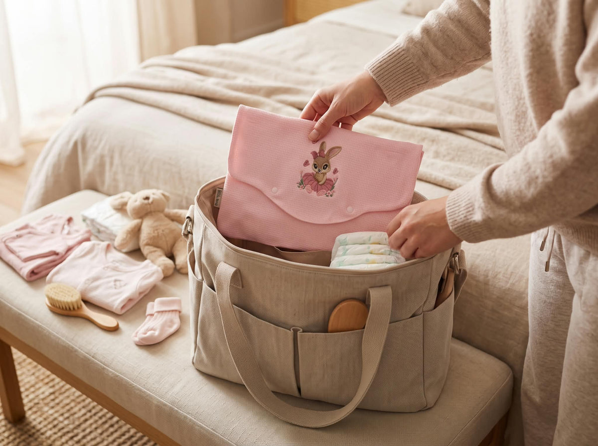 Little Bird - Busta Cambio Neonato e Nido Personalizzabile Ricamata Coniglietta - Organizer Borsa Parto