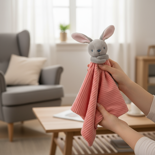 Doudou coniglietto nelle mani senza cartoncino