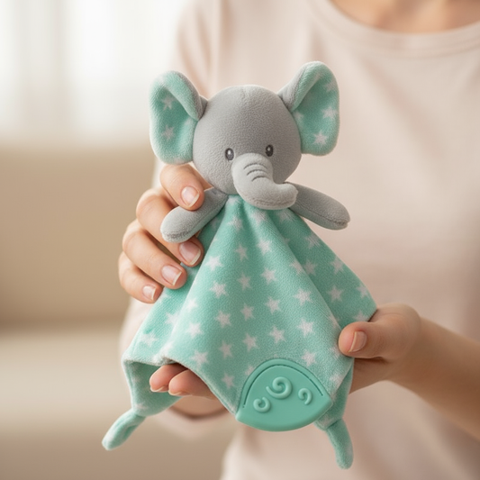 Doudou elefantino nelle mani della mamma