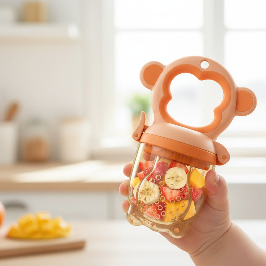 Massaggiagengive e Succhiotto per Frutta in Silicone a Forma di Scimmietta - "Piccoli morsi, grande gusto!"