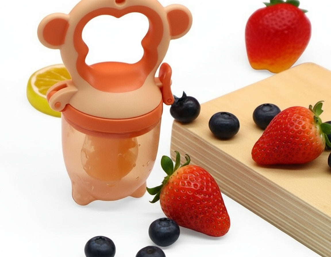 Massaggiagengive e Succhiotto per Frutta in Silicone a Forma di Scimmietta - "Piccoli morsi, grande gusto!"