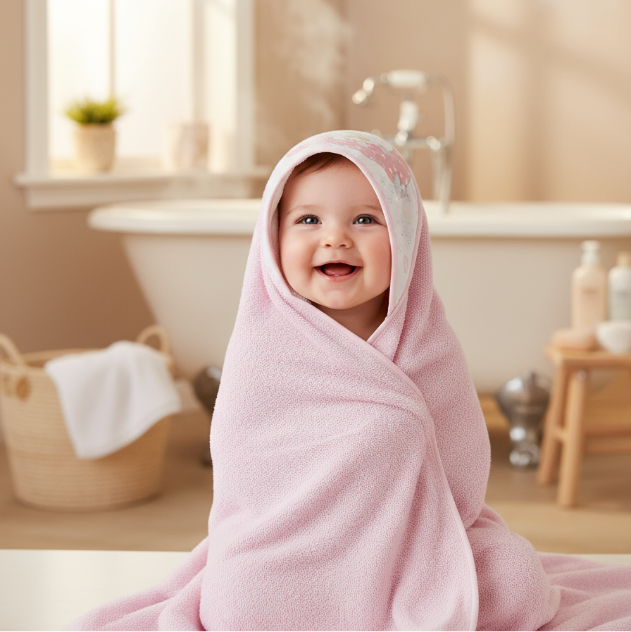 Mantellina da Bagno Bear Sleeping con Cappuccio - Rosa