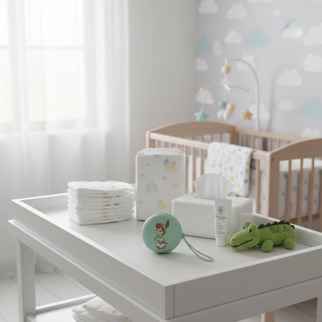 Portaciuccio Peter Pan verde sul fasciatoio in cameretta