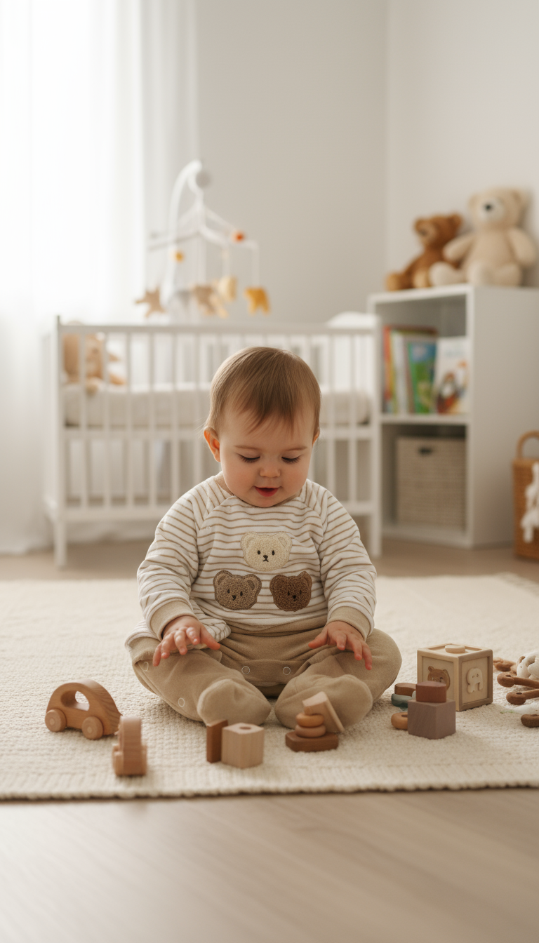 Tutina Neonato con Piedini Beige a Righe - Tre Orsetti - Cappellino