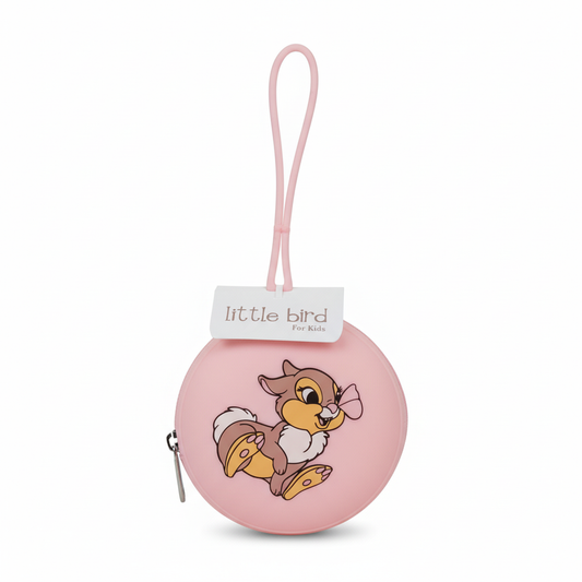 Portaciuccio Tamburino in silicone rosa su sfondo bianco