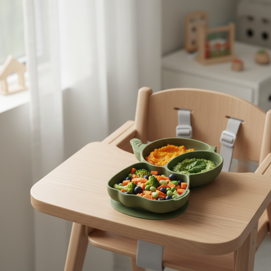 Piatto elefante olive con cibo sano negli scomparti