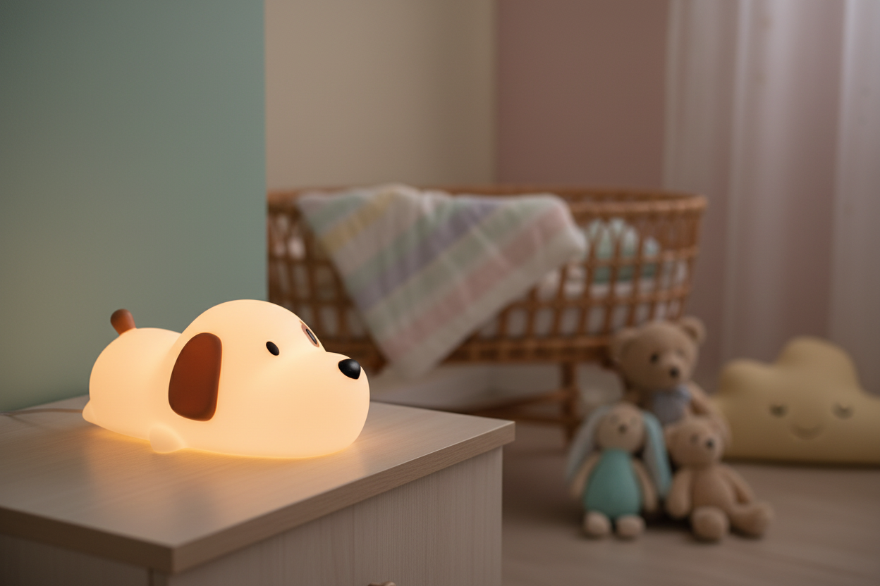 Luce Cagnolino su comodino cameretta pastello