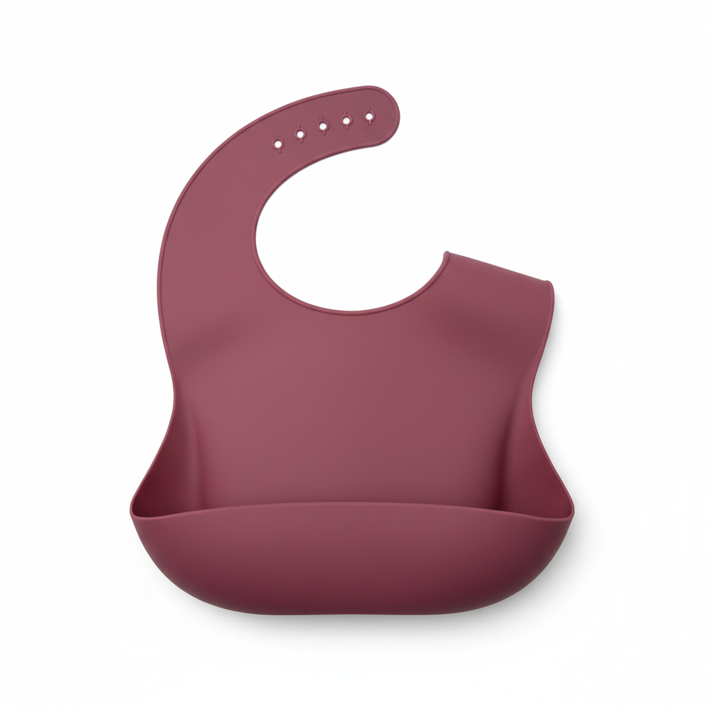 Bavetta rosa scuro in silicone su sfondo bianco