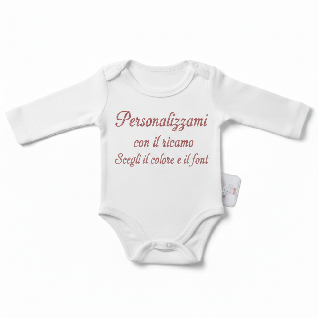 Body bianco personalizzabile con ricamo - scegli il colore e il font