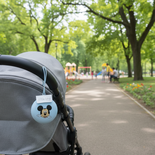 Portaciuccio Mickey azzurro appeso alla borsa