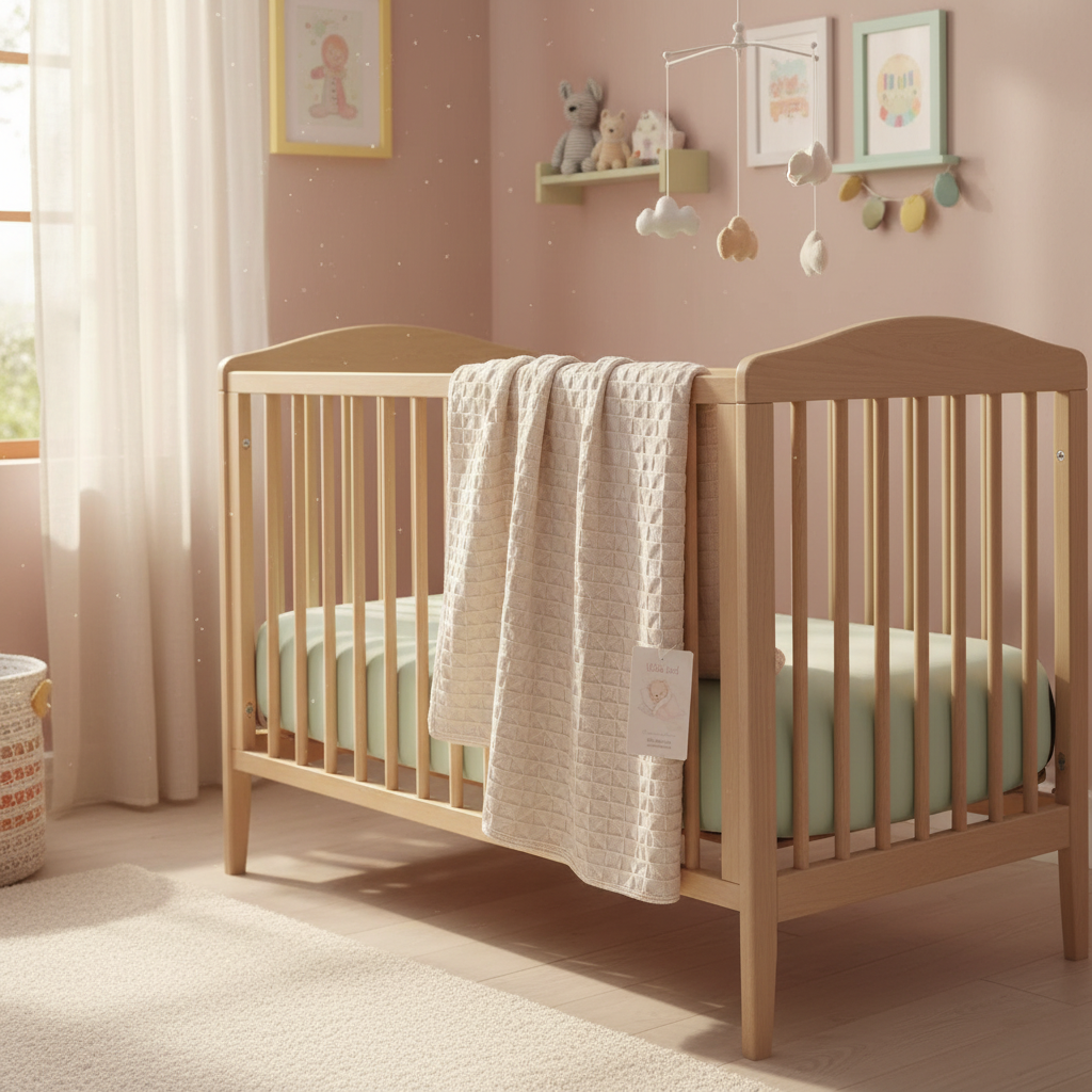 Copertina quadretti beige sulla culla - Little Bird
