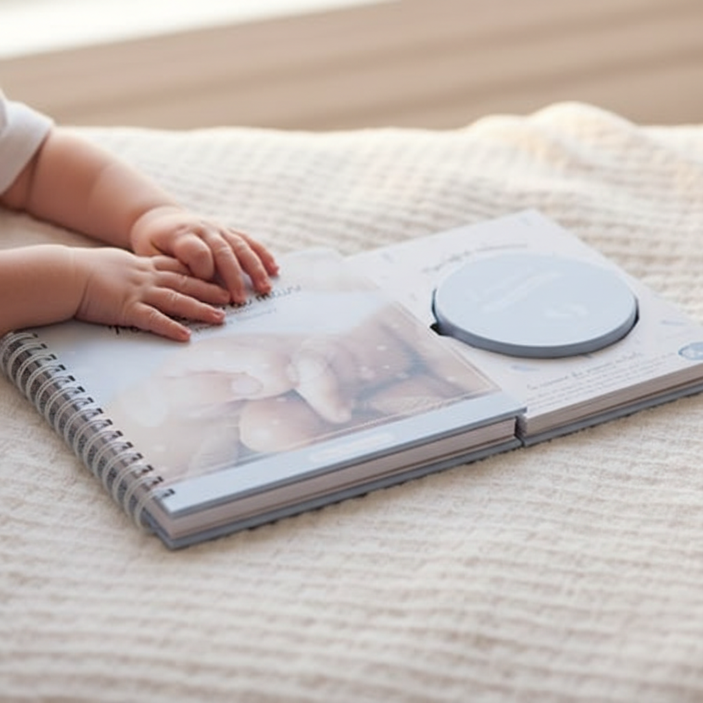 Set Album Foto + Cofanetto Gesso Celeste - lifestyle con neonato
