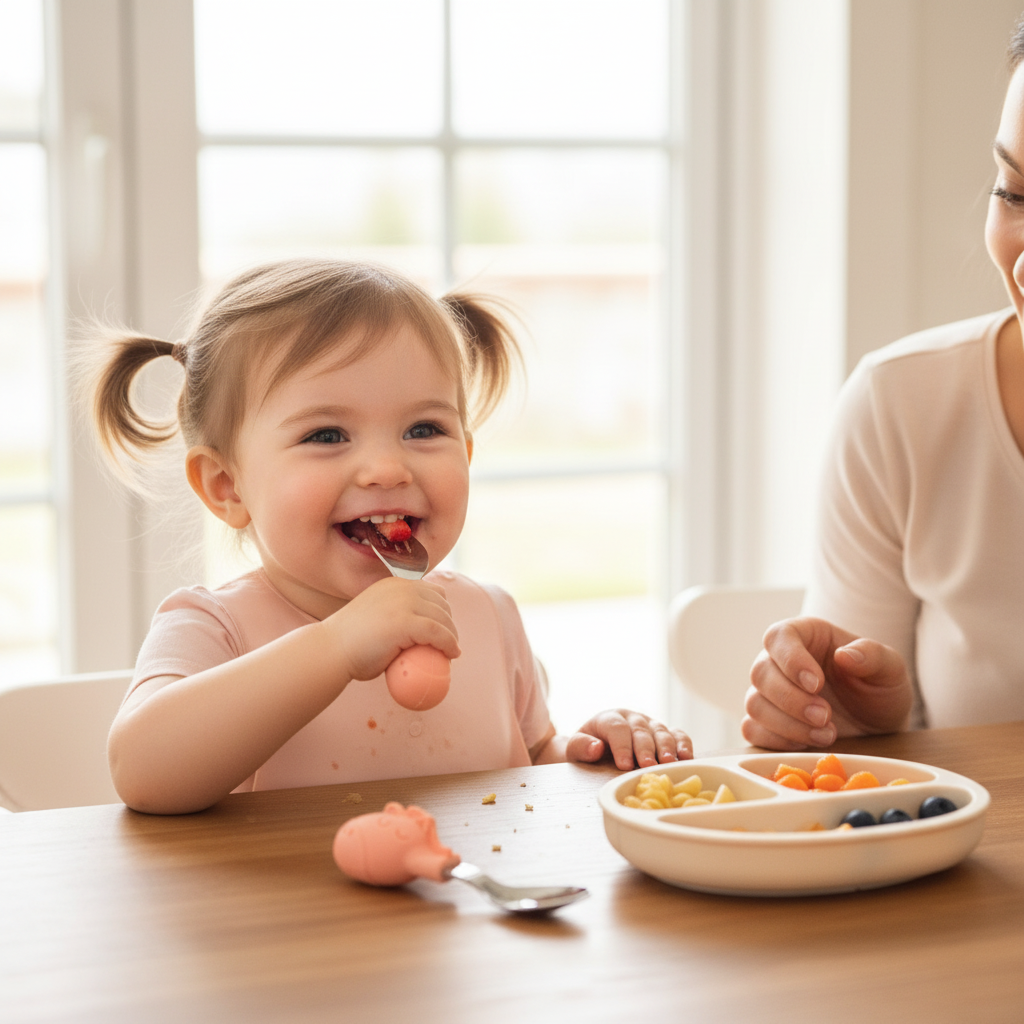 Set Posate Giraffa Rosa per Bambini - Forchetta e Cucchiaio in Acciaio Inox BPA Free