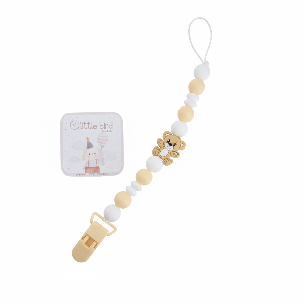 Portaciuccio Orsetto Beige - sfondo bianco con talloncino Little Bird
